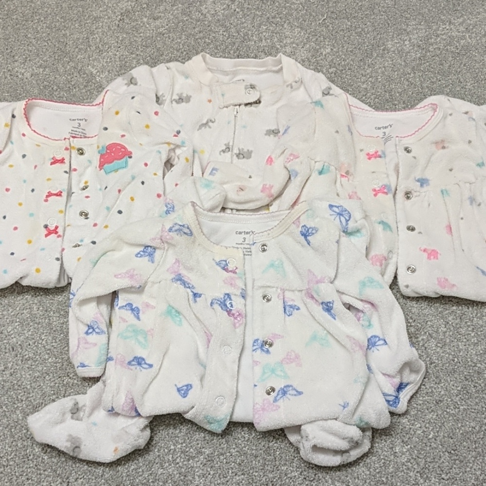Bundle lot Carter's Terry pajamas onsies 3 months